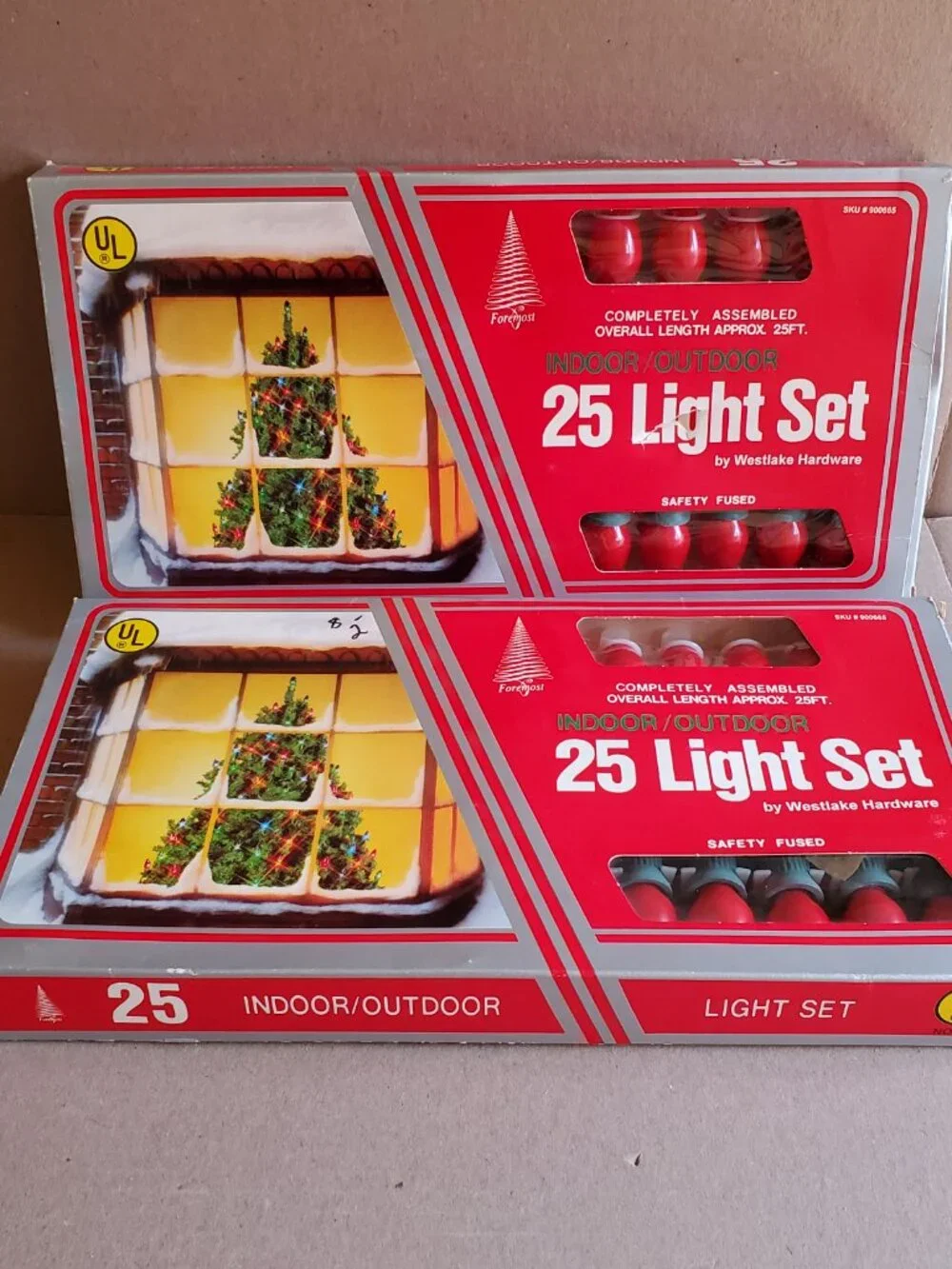 Set Of 2 Vintage Christmas Indoor / Outdoor 25 Red Light Set Westlake Hardware
